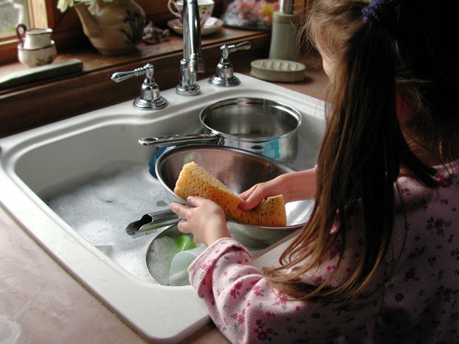 Girl washing dishes