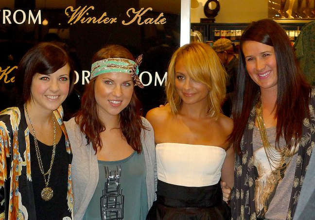 Nicole Richie, white and black dress, Winter Kate launch, strapless dress