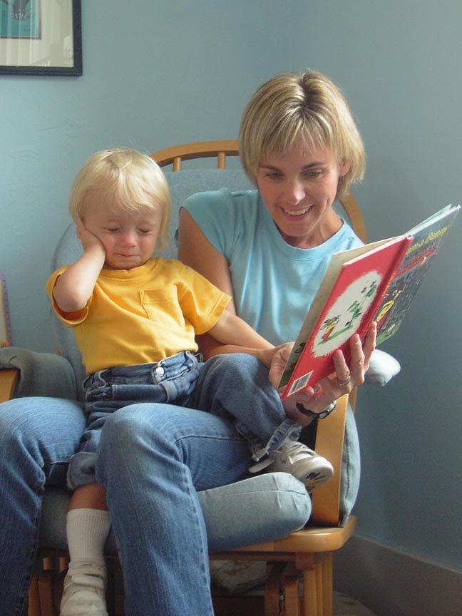 Monta briant reading with her son 