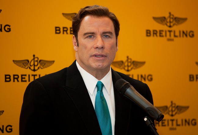 John Travolta, suit, aqua tie