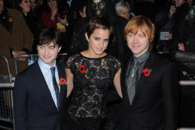 Emma Watson, black lace mini dress, Daniel Radcliffe, Rupert grint