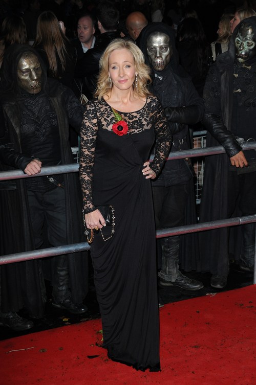 J.K. Rowling, black dress, long black dress, lacey dress