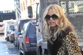 Rachel Zoe wearing leopard print coat, sunglasses