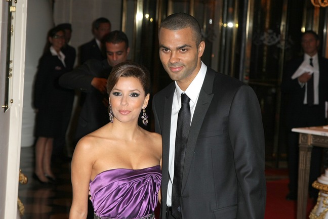 Eva Longoria, purple strapless dress