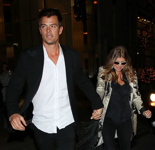 Fergie, black and white print jacket, black pants, sunglasses, Josh Duhamel