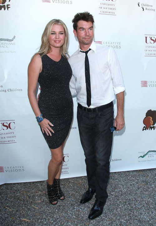 Rebecca Romijn, black dress, black tank dress, Jerry O'Connell, shirt, tie