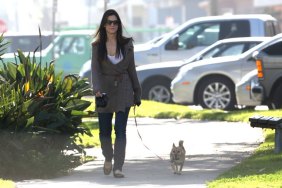 Sandra Bullock walking her dog Ruby