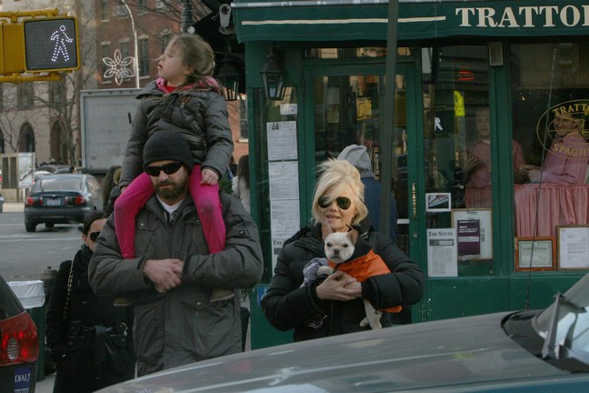 Hugh Jackman, winter gear, knit hat, gray jacket, sunglasses