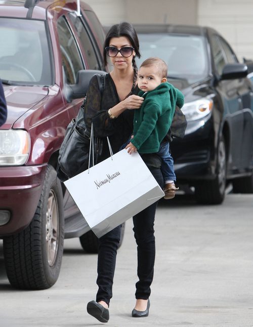 Kourtney Kardashian, black blouse, black jeans, sunglasses, ballet flats