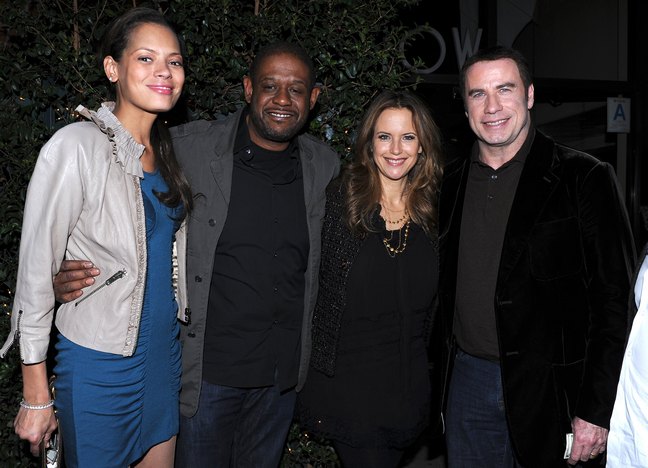 Kelly Preston, black top, black leggings, John Travolta