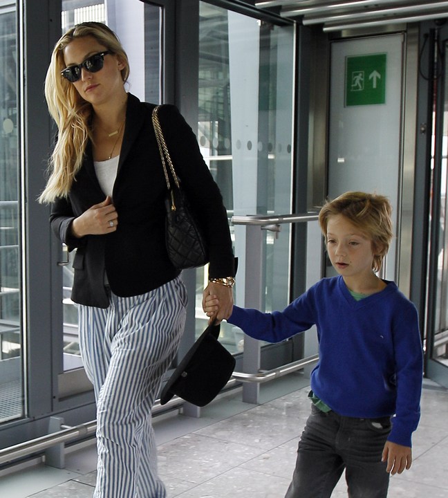 Kate Hudson with son Ryder, sunglasses, jeans