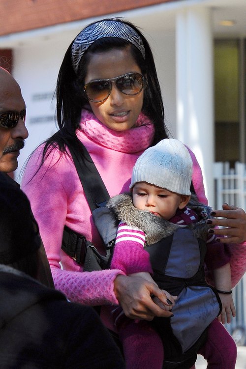 Padma Lakshmi pink, sunglasses, headband