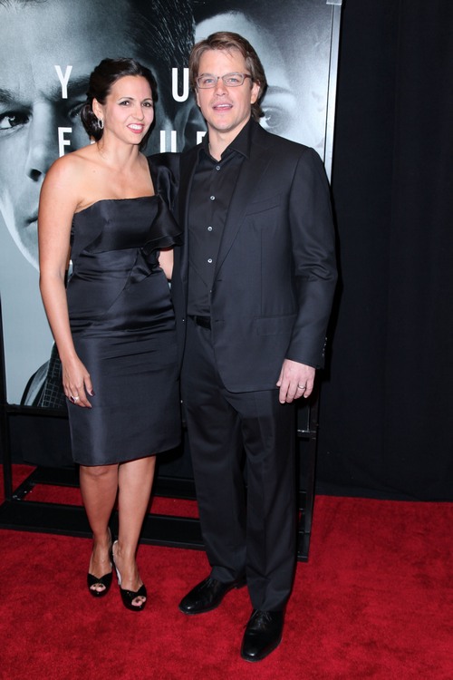 Matt Damon, black suit, Luciana, black dress