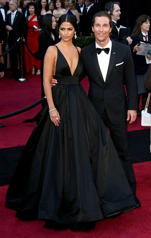Matthew McConaughey and Camila Alves, tuxedo, black dress, black Kaufman Franco dress