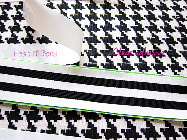 attaching a ribbon to a pillow cover with heat n bond
