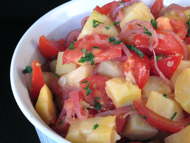 GREEK STYLE POTATO SALAD WITH TOMATO AND QUICK PICKLED RED ONION