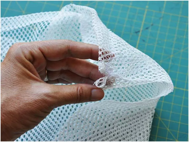 folding edge of mesh bag