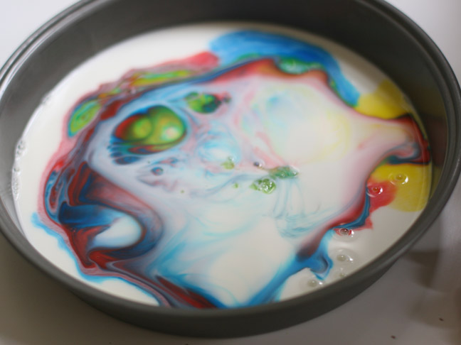 food coloring swirled in milk