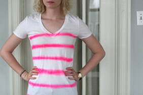 white tee shirt with pink lines