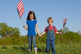 2 Kids with American Flags