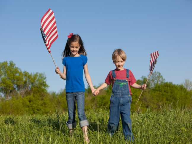 2 Kids with American Flags