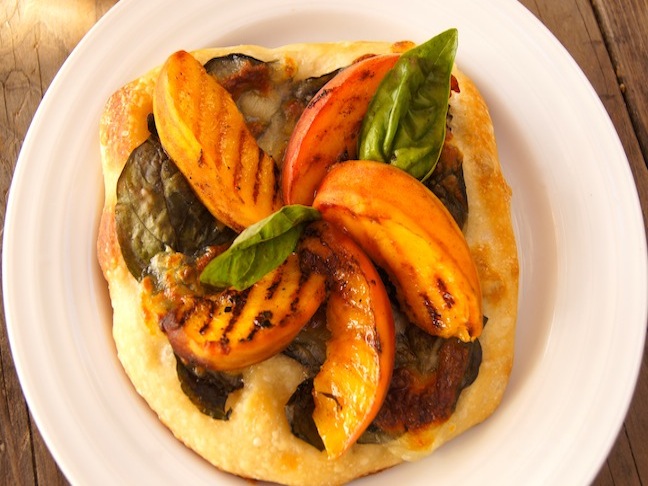 Grilled Peach and Basil Pizza