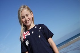 girl in australian tee shirt