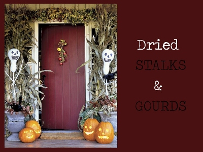 Fall Door Decor - Dried Stalks and Gourds