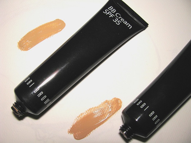 two black tubes and swatches of bobbi browns bb cream with spf 35 