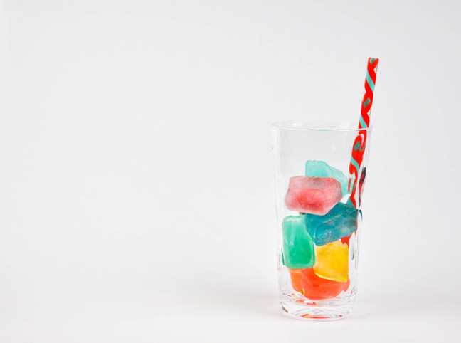 rainbow ice cubes glass