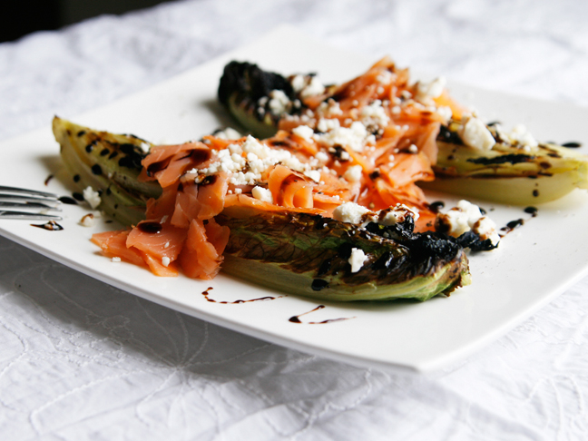 Roasted Romaine Salad with Smoked Salmon and Feta