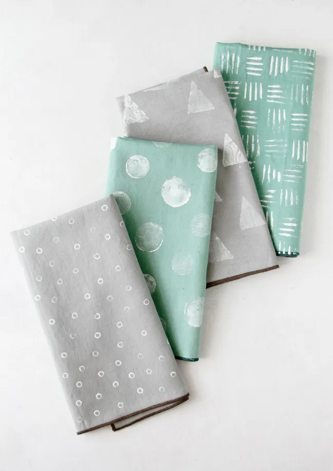 Stamped Napkins using common household items