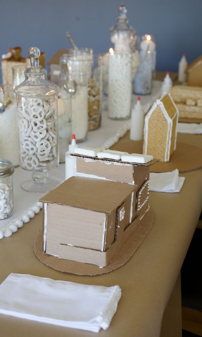 white gingerbread house party