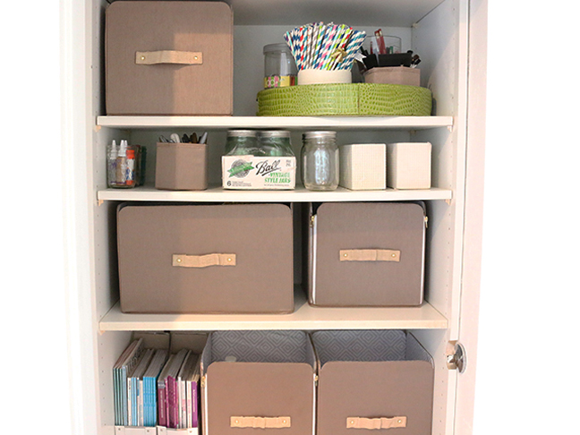 Closet with craft materials and boxes