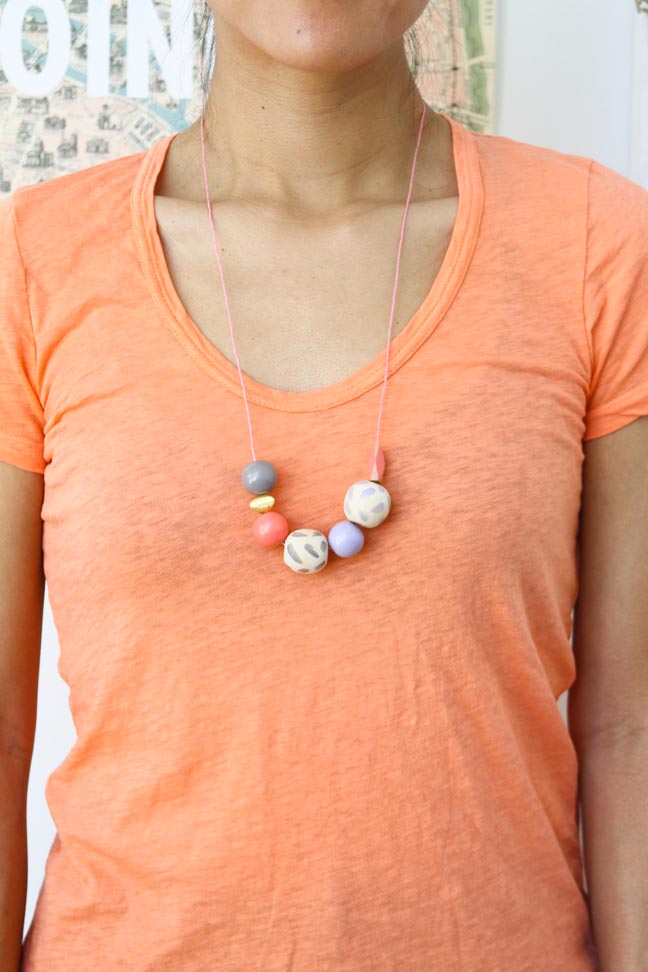 DIY // Long Painted Necklace with Wood Beads
