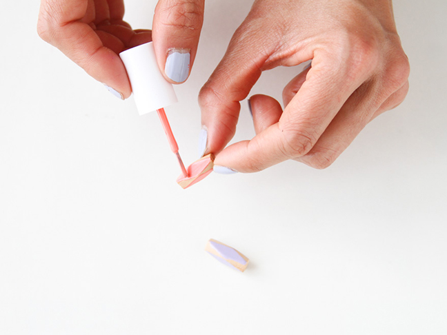 Painting wood geometric beads with nail polish