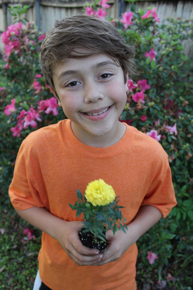 boy holding a flower