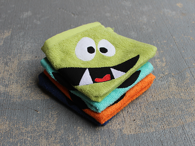 monster face wash cloth green