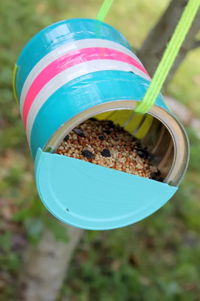 Duct Tape DIY Recycled Can Birdfeeder craft