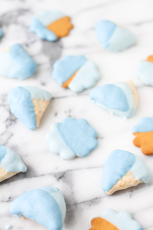 Blue chocolate dipped cookies for Baby Shower Gender Reveal