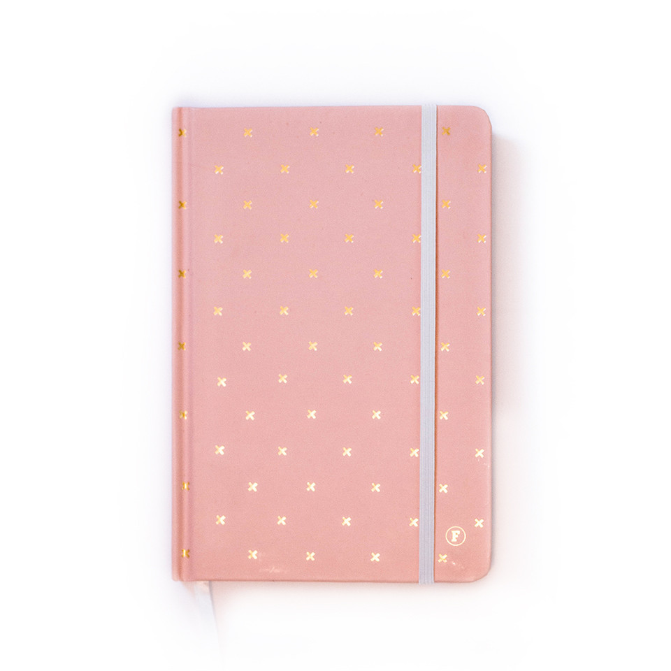 frank stationery journal in pink with gold crosses