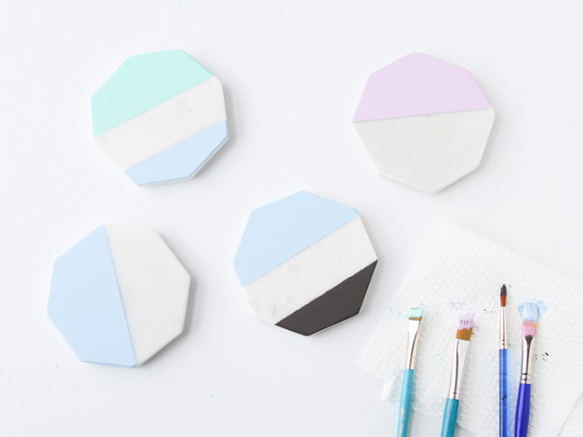 DIY // Painted Pastel Marble Geo Coasters