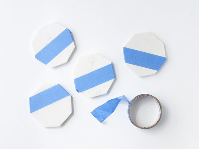 Tape coasters with painter's tape.