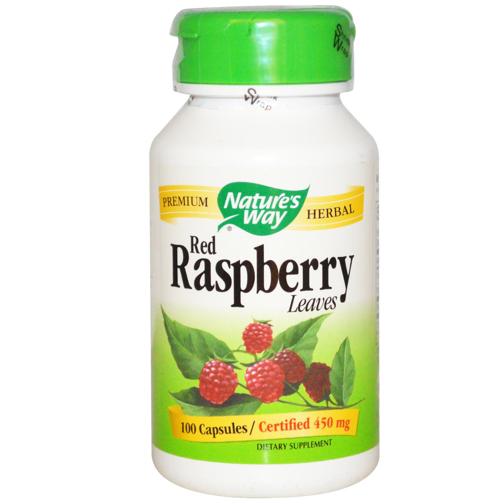 A bottle of Nature's Way Red Raspberry Leaf capsules