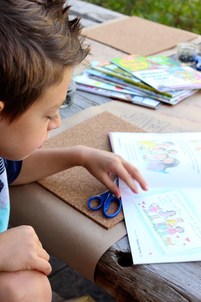 boy-magazine-corkboard-scissors-kid-activity