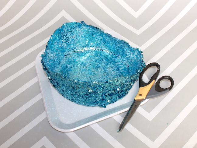 Step6 cutting the edge of a blue glitter bowl