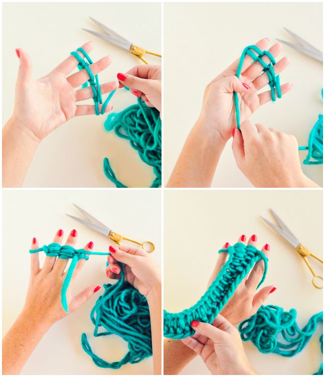 step by step instructions for fingerknitting garlands