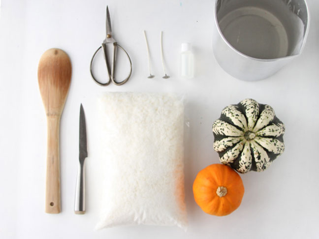 Supplies for making your own pumpkin candle