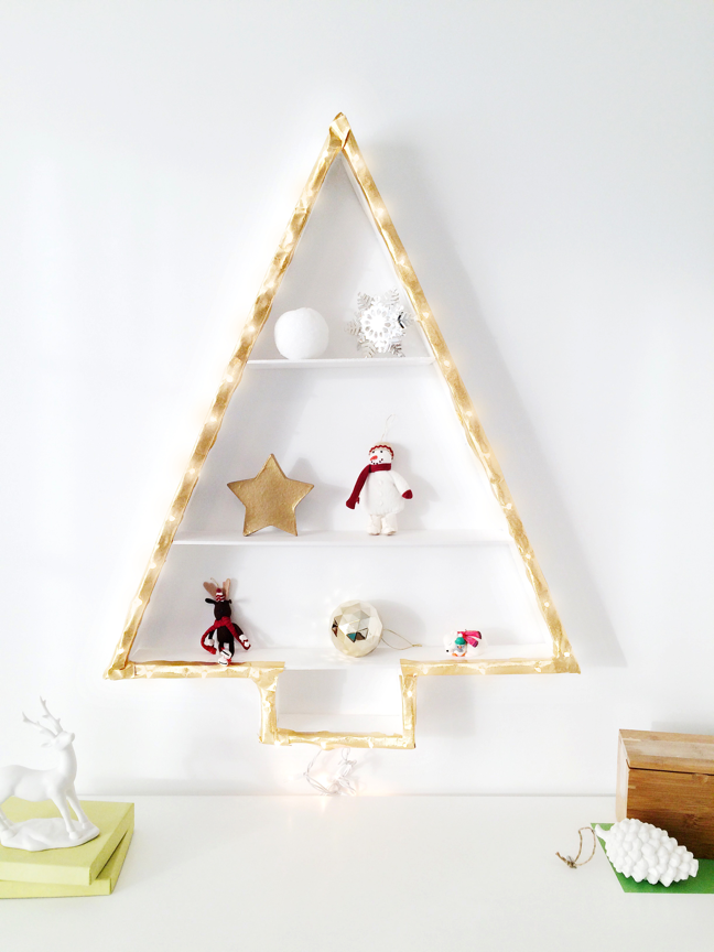 DIY Lit Christmas Tree Wall Shelf | Shauna Younge for Momtastic