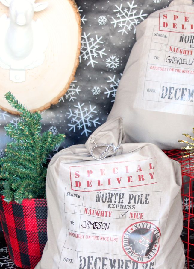 santa-bag-christmas-diy-wrapping-red-basket-special-delivery-pottery-barn-hack